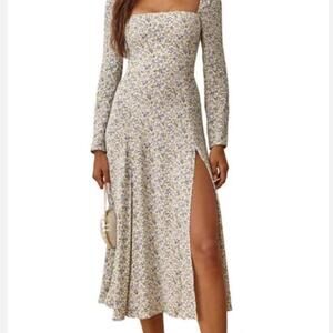 Reformation Sigmund mididress in "Pixie." Multicolor floral long sleeve dress